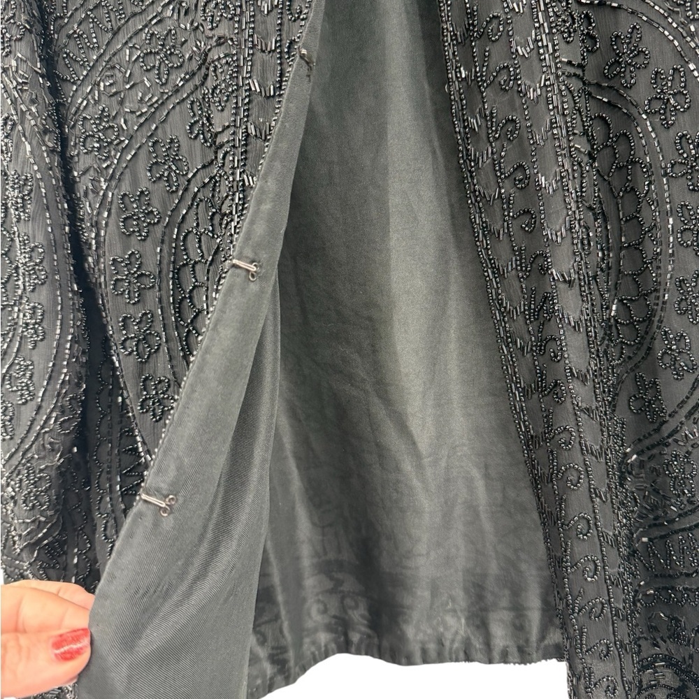 Vintage Black Beaded Silk Jacket Evening Top 100% Pure Silk Size L Y2K 80s 90s - Picture 8 of 16